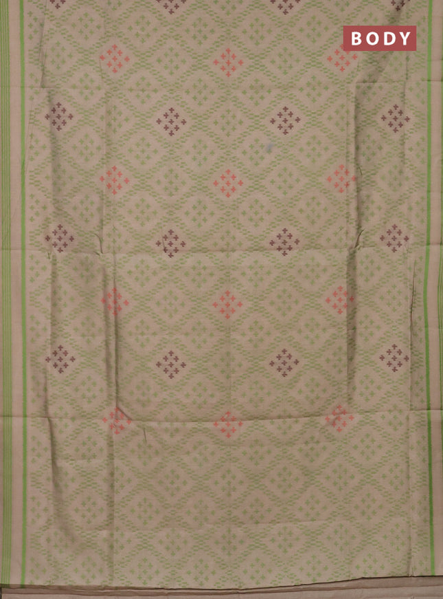 Semi sambalpuri silk saree beige and green with allover ikat weaves and thread woven border