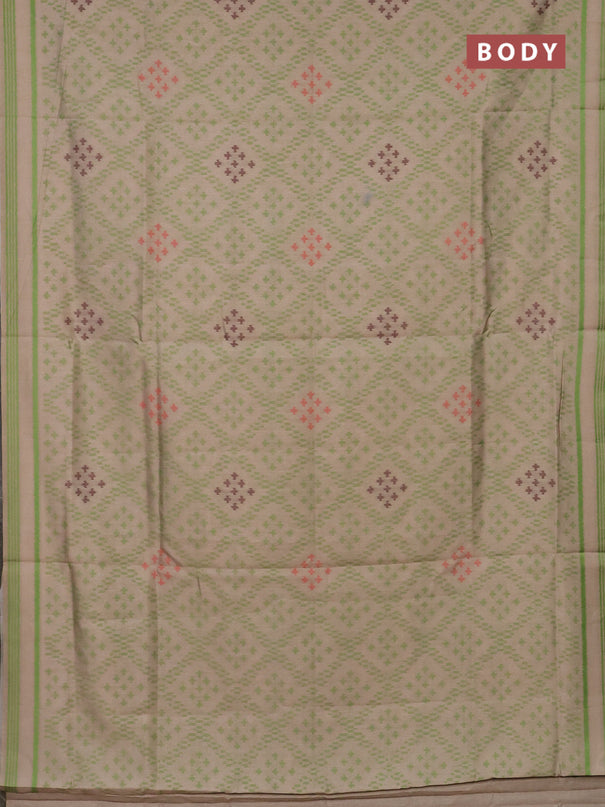Semi sambalpuri silk saree beige and green with allover ikat weaves and thread woven border