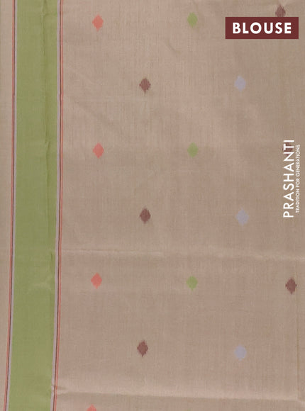 Semi sambalpuri silk saree beige and green with allover ikat weaves and thread woven border