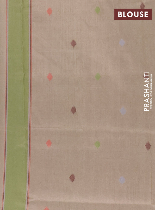 Semi sambalpuri silk saree beige and green with allover ikat weaves and thread woven border