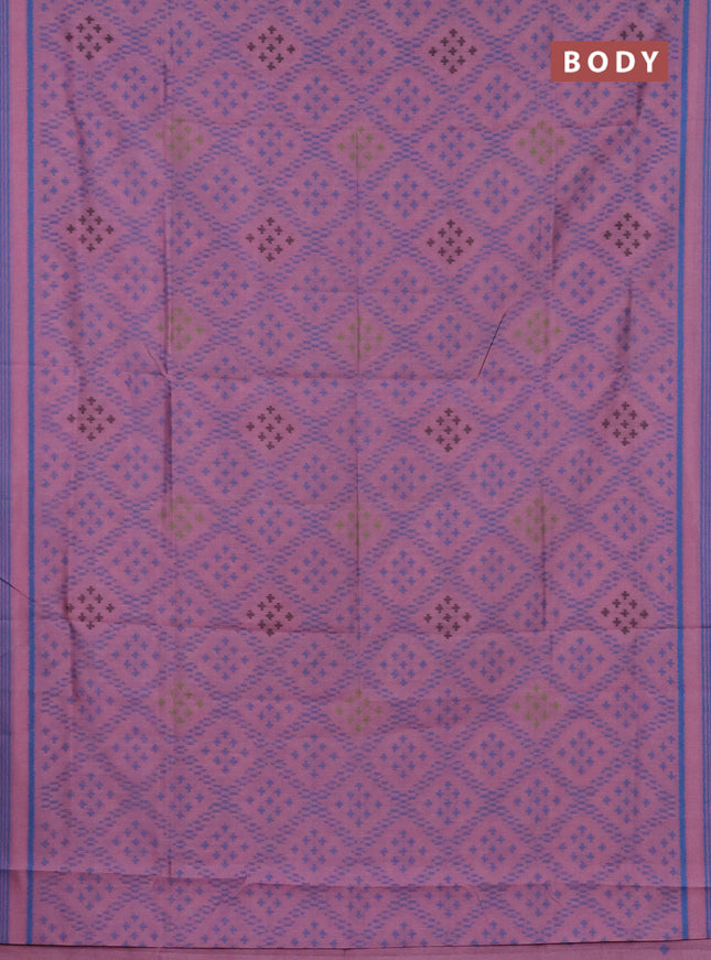 Semi sambalpuri silk saree peach pink and blue with allover ikat weaves and thread woven border