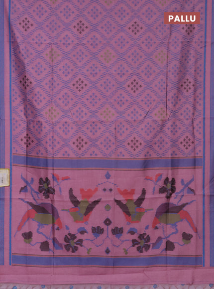 Semi sambalpuri silk saree peach pink and blue with allover ikat weaves and thread woven border
