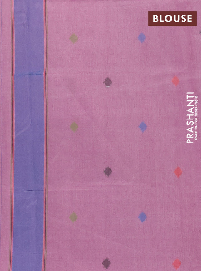 Semi sambalpuri silk saree peach pink and blue with allover ikat weaves and thread woven border
