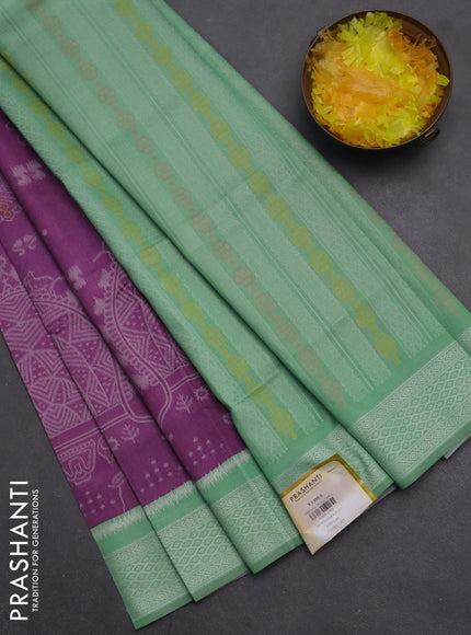 Semi sambalpuri silk saree purple and teal green shade with allover ikat weaves and thread woven border