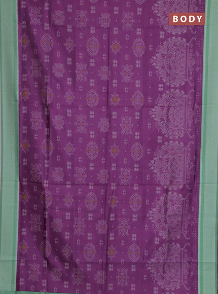 Semi sambalpuri silk saree purple and teal green shade with allover ikat weaves and thread woven border