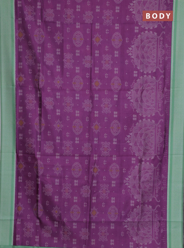 Semi sambalpuri silk saree purple and teal green shade with allover ikat weaves and thread woven border