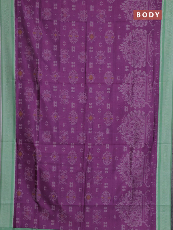 Semi sambalpuri silk saree purple and teal green shade with allover ikat weaves and thread woven border