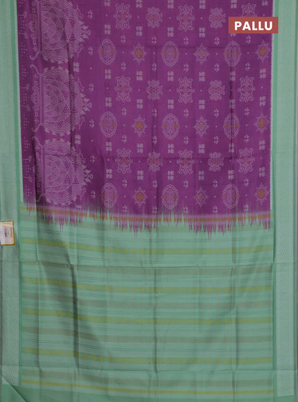 Semi sambalpuri silk saree purple and teal green shade with allover ikat weaves and thread woven border