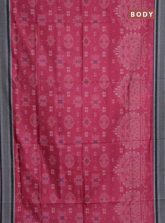 Semi sambalpuri silk saree pink shade and black with allover ikat weaves and thread woven border