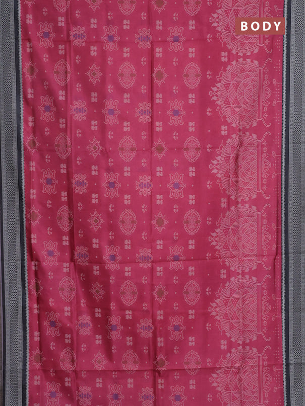 Semi sambalpuri silk saree pink shade and black with allover ikat weaves and thread woven border