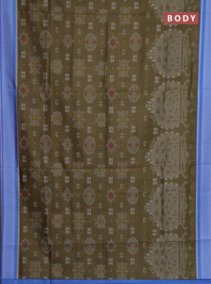 Semi sambalpuri silk saree mehendi green and blue with allover ikat weaves and thread woven border