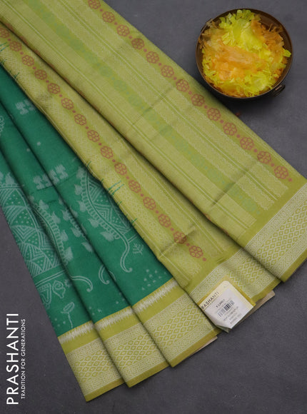 Semi sambalpuri silk saree green and lime green with allover ikat weaves and thread woven border