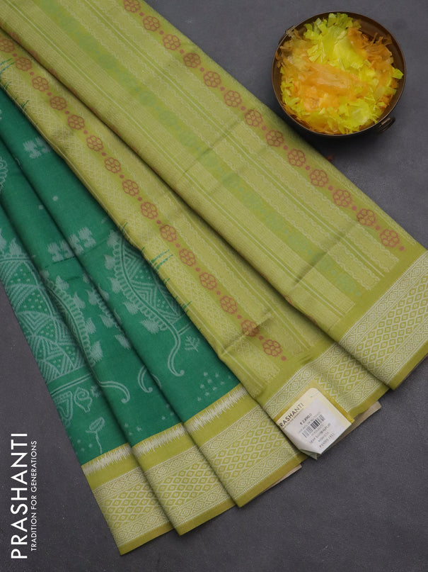 Semi sambalpuri silk saree green and lime green with allover ikat weaves and thread woven border