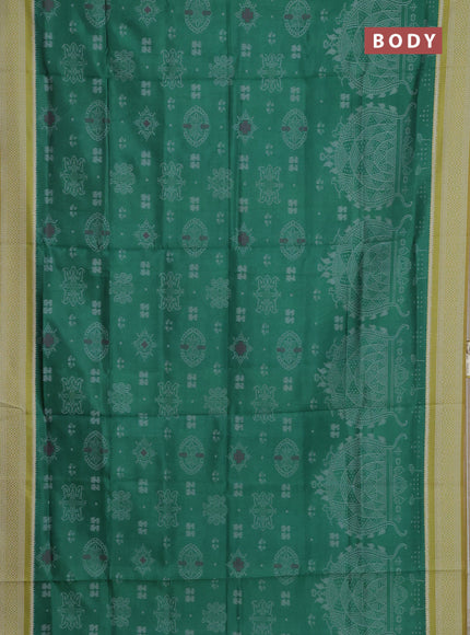 Semi sambalpuri silk saree green and lime green with allover ikat weaves and thread woven border