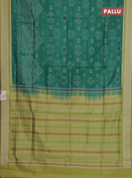 Semi sambalpuri silk saree green and lime green with allover ikat weaves and thread woven border