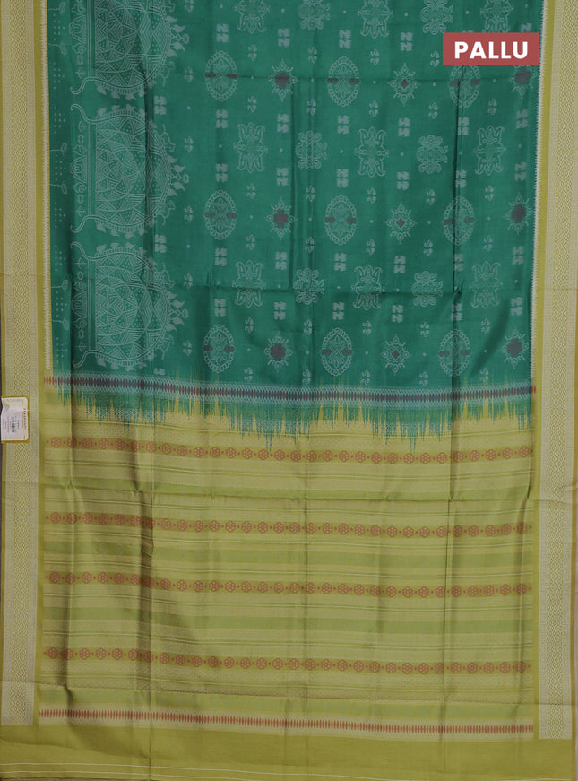 Semi sambalpuri silk saree green and lime green with allover ikat weaves and thread woven border