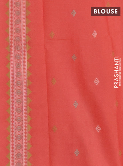 Semi sambalpuri silk saree dark grey and rust shade with allover ikat buttas and thread woven border