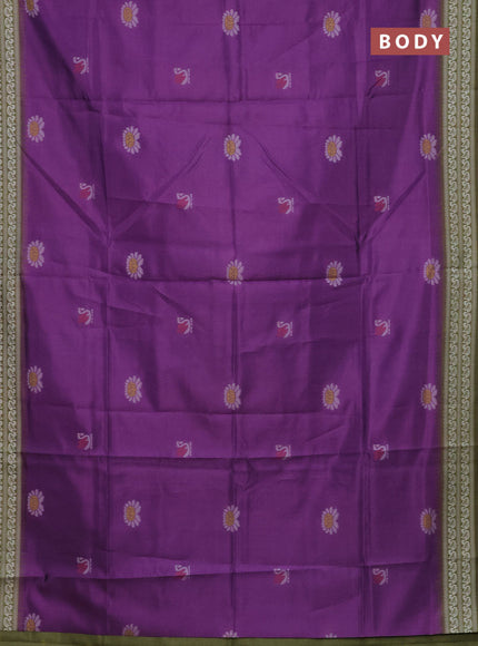 Semi sambalpuri silk saree purple and mehendi green with allover ikat buttas and thread woven border