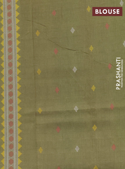 Semi sambalpuri silk saree purple and mehendi green with allover ikat buttas and thread woven border