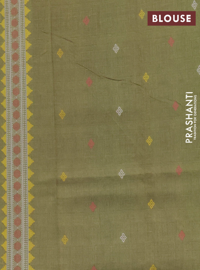 Semi sambalpuri silk saree purple and mehendi green with allover ikat buttas and thread woven border