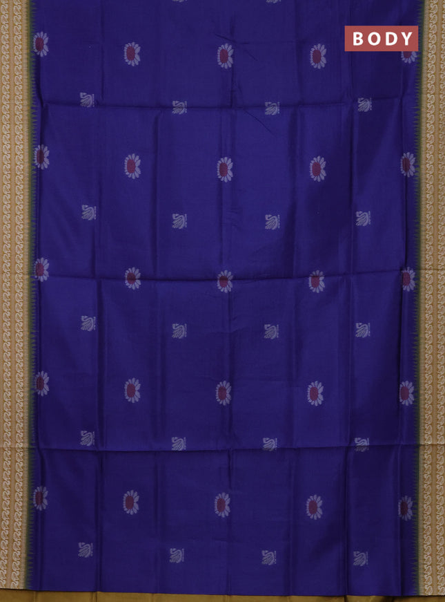 Semi sambalpuri silk saree blue and dark mustard with allover ikat buttas and thread woven border