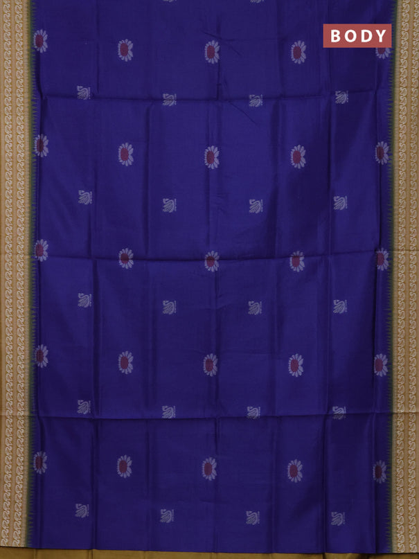 Semi sambalpuri silk saree blue and dark mustard with allover ikat buttas and thread woven border