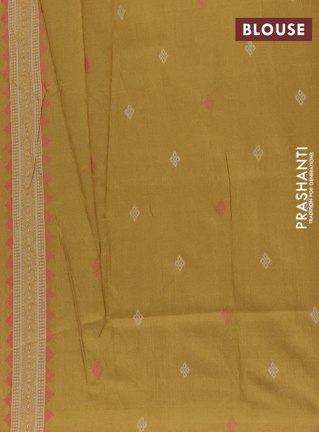 Semi sambalpuri silk saree blue and dark mustard with allover ikat buttas and thread woven border