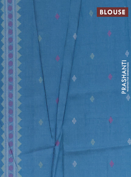Semi sambalpuri silk saree deep maroon and peacock blue with allover ikat buttas and thread woven border