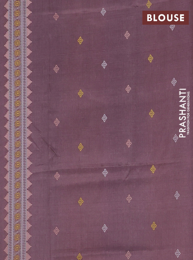 Semi sambalpuri silk saree teal blue and brown with allover ikat buttas and thread woven border