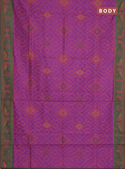 Semi sambalpuri silk saree purple and sap green with allover ikat weaves and thread woven border