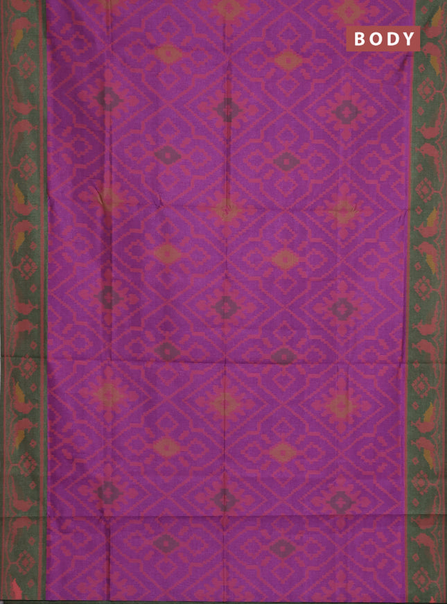 Semi sambalpuri silk saree purple and sap green with allover ikat weaves and thread woven border