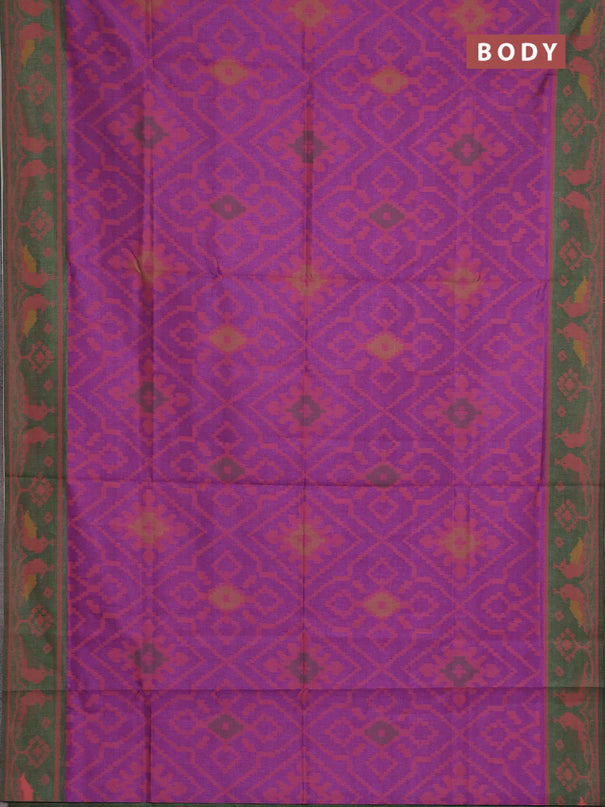 Semi sambalpuri silk saree purple and sap green with allover ikat weaves and thread woven border