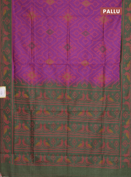 Semi sambalpuri silk saree purple and sap green with allover ikat weaves and thread woven border