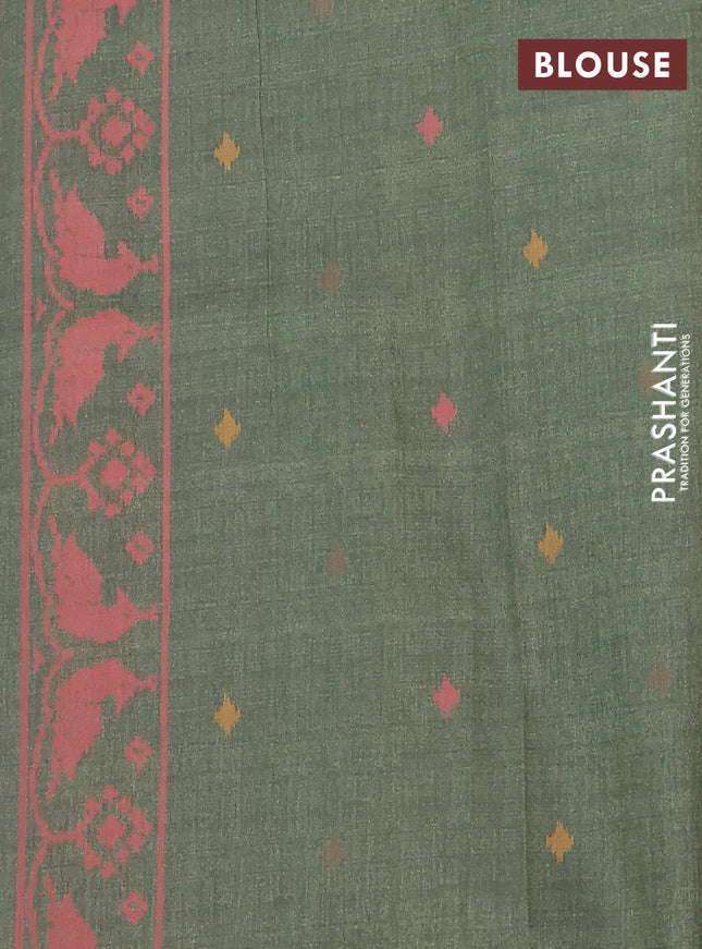 Semi sambalpuri silk saree purple and sap green with allover ikat weaves and thread woven border