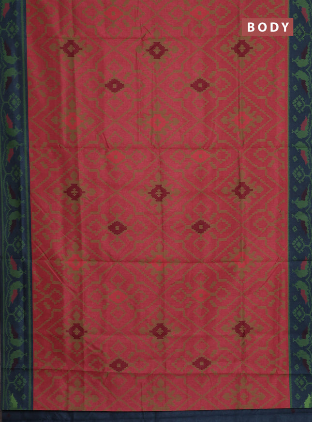 Semi sambalpuri silk saree red shade and peacock blue with allover ikat weaves and thread woven border