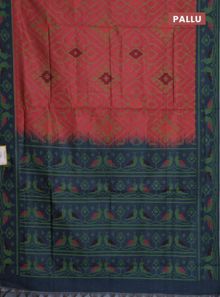 Semi sambalpuri silk saree red shade and peacock blue with allover ikat weaves and thread woven border