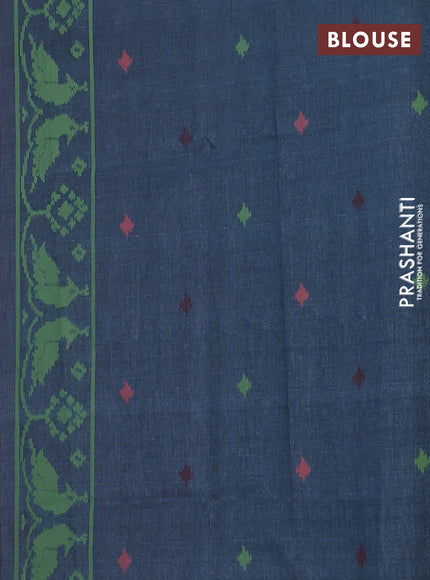 Semi sambalpuri silk saree red shade and peacock blue with allover ikat weaves and thread woven border