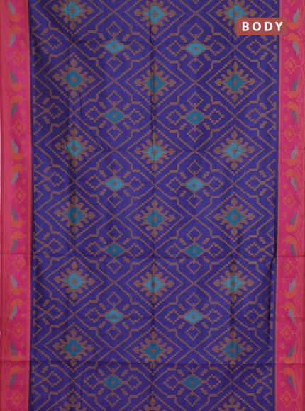 Semi sambalpuri silk saree dark blue and pink with allover ikat weaves and thread woven border