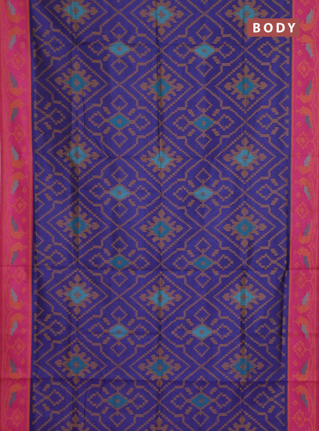 Semi sambalpuri silk saree dark blue and pink with allover ikat weaves and thread woven border