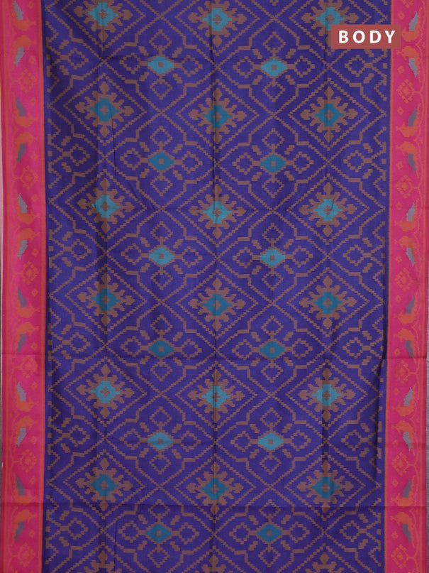 Semi sambalpuri silk saree dark blue and pink with allover ikat weaves and thread woven border