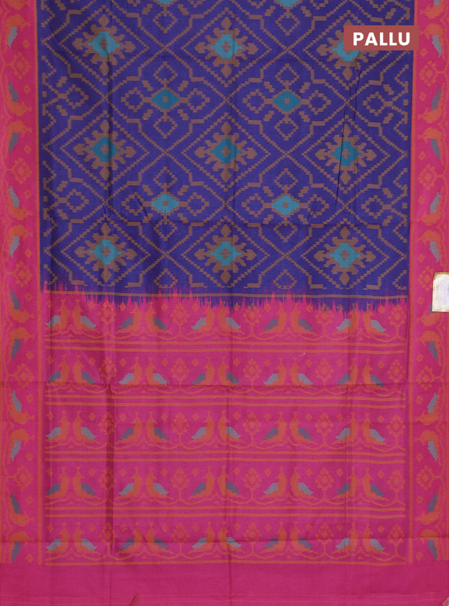 Semi sambalpuri silk saree dark blue and pink with allover ikat weaves and thread woven border