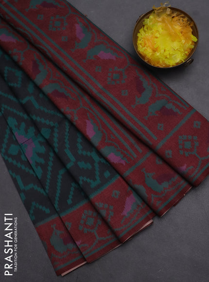 Semi sambalpuri silk saree black and deep maroon with allover ikat weaves and thread woven border