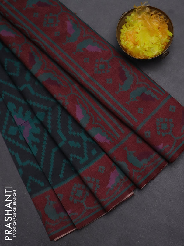 Semi sambalpuri silk saree black and deep maroon with allover ikat weaves and thread woven border