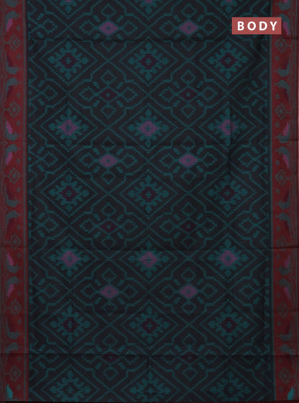 Semi sambalpuri silk saree black and deep maroon with allover ikat weaves and thread woven border