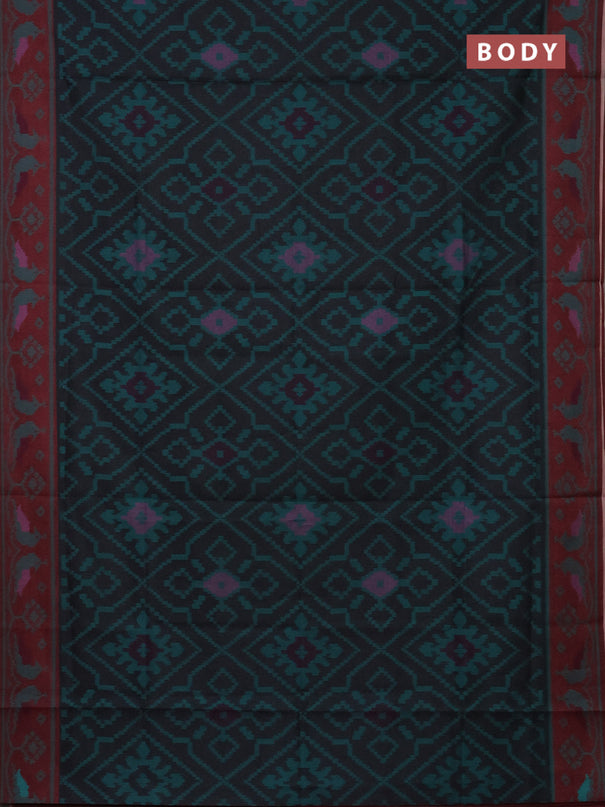 Semi sambalpuri silk saree black and deep maroon with allover ikat weaves and thread woven border