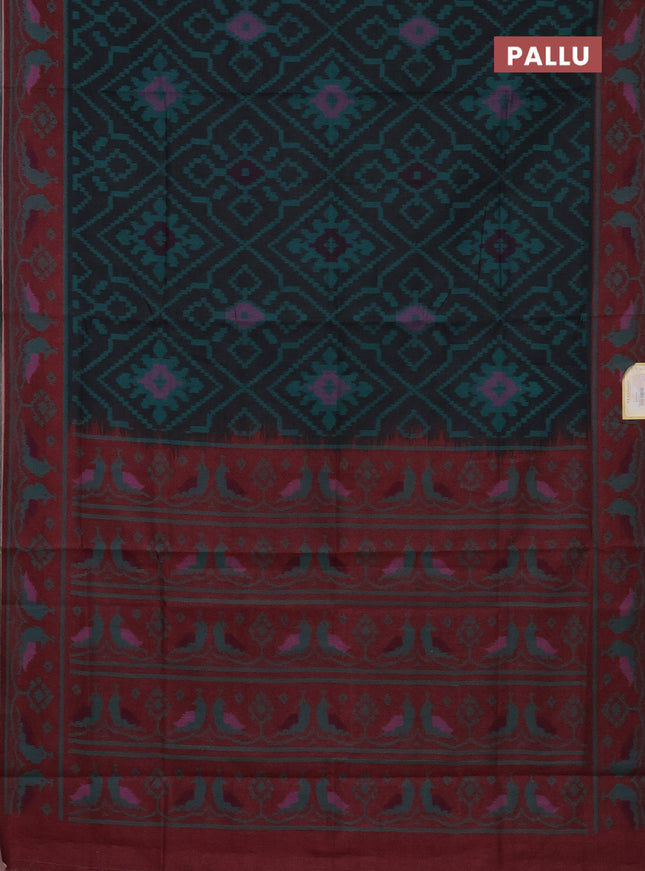 Semi sambalpuri silk saree black and deep maroon with allover ikat weaves and thread woven border