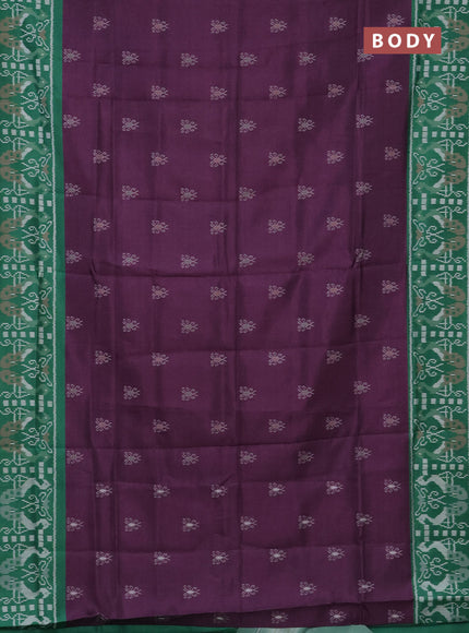 Semi sambalpuri silk saree purple and green with allover ikat buttas and thread woven border
