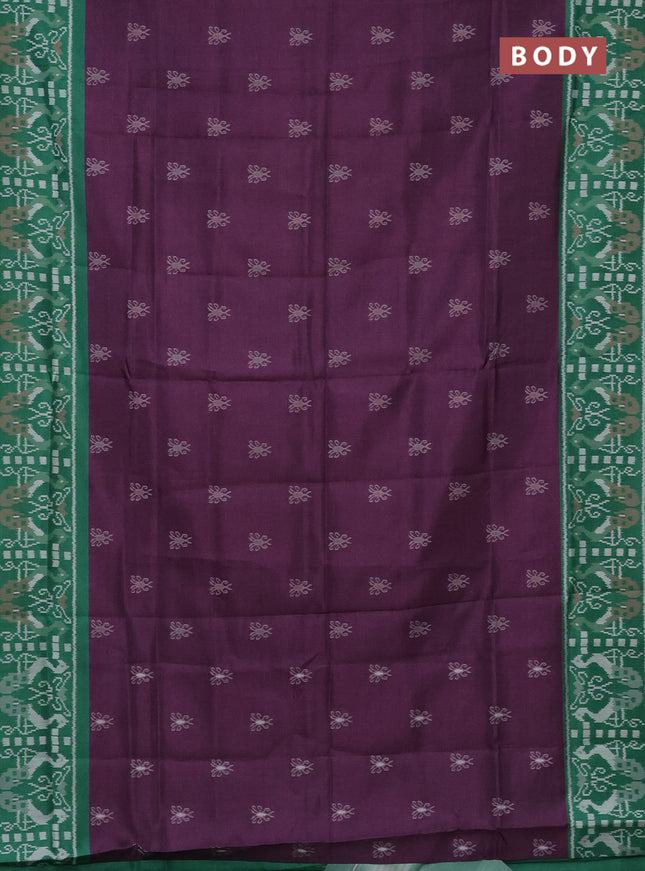 Semi sambalpuri silk saree purple and green with allover ikat buttas and thread woven border