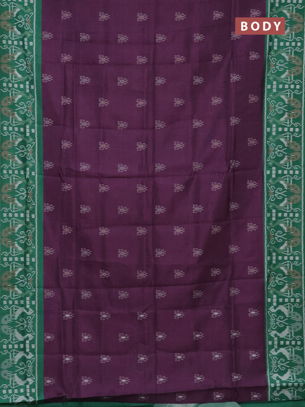 Semi sambalpuri silk saree purple and green with allover ikat buttas and thread woven border