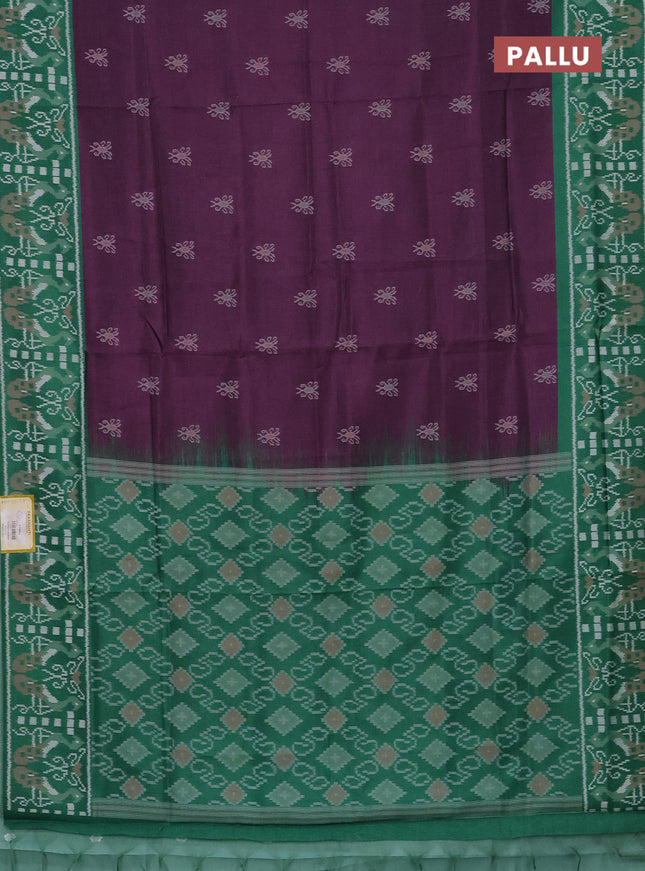 Semi sambalpuri silk saree purple and green with allover ikat buttas and thread woven border